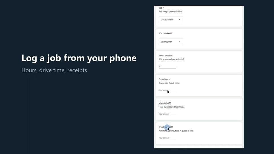 Demo video: logging a job from a phone into the Job Profit Tracker